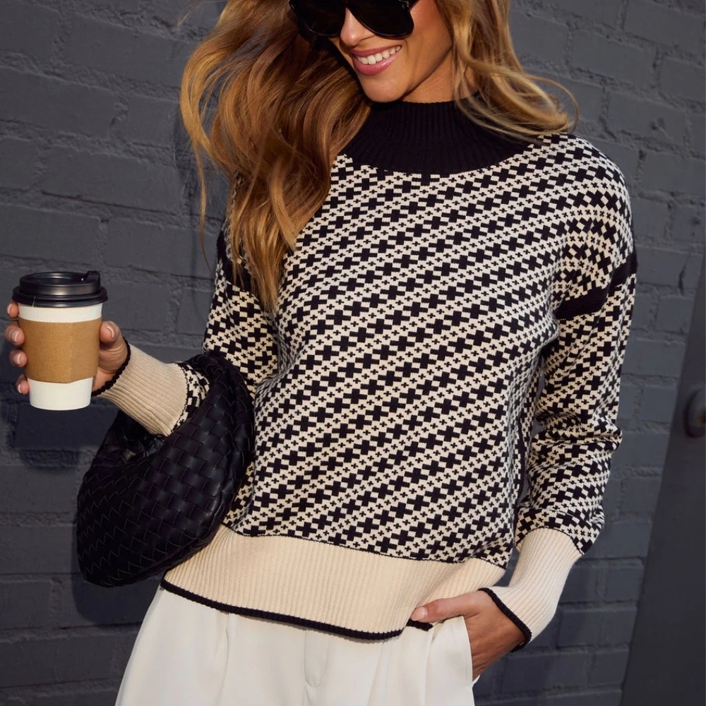 VICI Alma Cross Jacquard Mock Neck Sweater